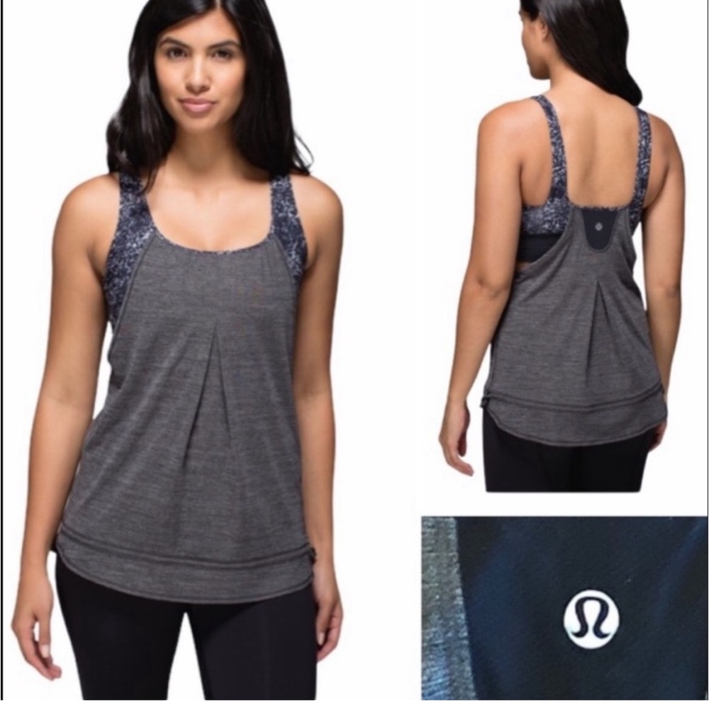 Lululemon Athletic yoga Runtimes tank top black grey workout wear size 6